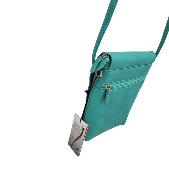 ILI New York Leather Crossbody Bag 6647 TRQ Adjustable Strap Mini Sac Mint Blue - Picture 8 of 13